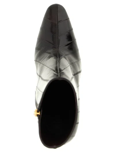 Fendi Women Brown Ankle Boots With Arc Heel And Side Zip Closure In Leather Woman In Black