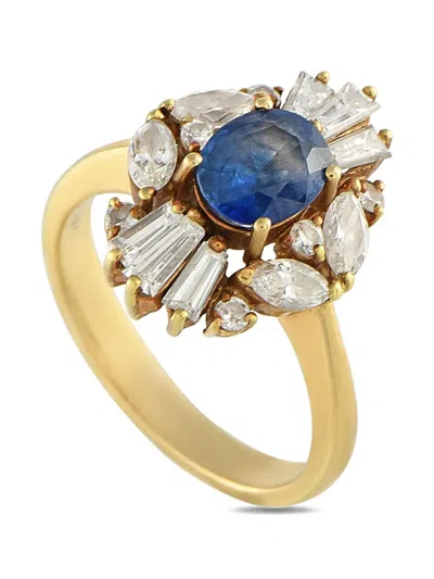 Pre-owned Lb Exclusive 18k Yellow Gold Diamond Sapphire Cluster Ring