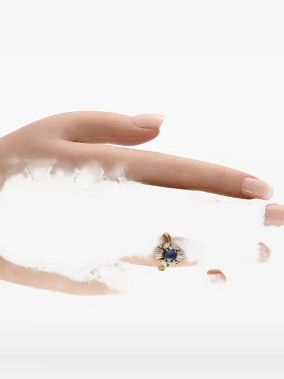 Pre-owned Lb Exclusive 18k Yellow Gold Diamond Sapphire Cluster Ring