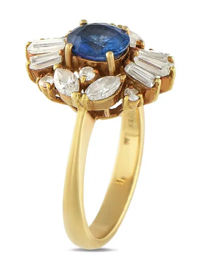 Pre-owned Lb Exclusive 18k Yellow Gold Diamond Sapphire Cluster Ring