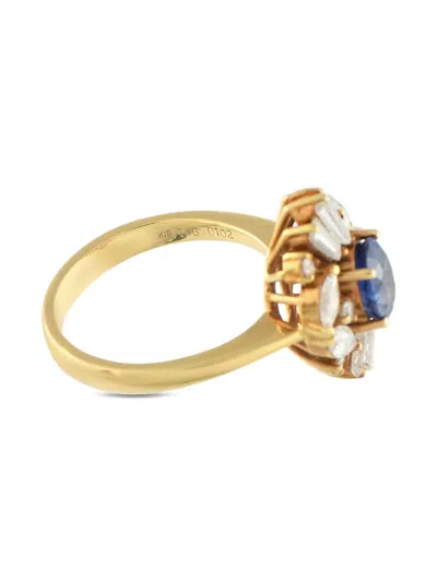 Pre-owned Lb Exclusive 18k Yellow Gold Diamond Sapphire Cluster Ring