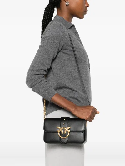 Pinko Mini Love Bag Slouchy Shoulder Bag In Leather With Two Straps In Black