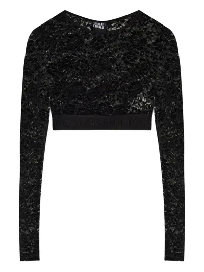 Versace Jeans Couture Floral-lace Long-sleeve Top In Black