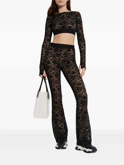 Versace Jeans Couture Floral-lace Long-sleeve Top In Black