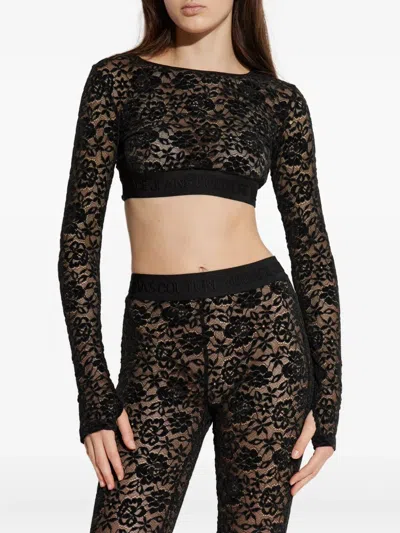 Versace Jeans Couture Floral-lace Long-sleeve Top In Black