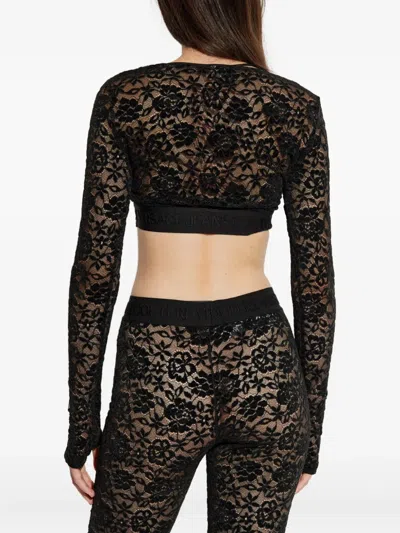 Versace Jeans Couture Floral-lace Long-sleeve Top In Black