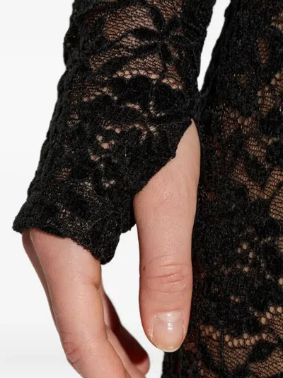 Versace Jeans Couture Floral-lace Long-sleeve Top In Black