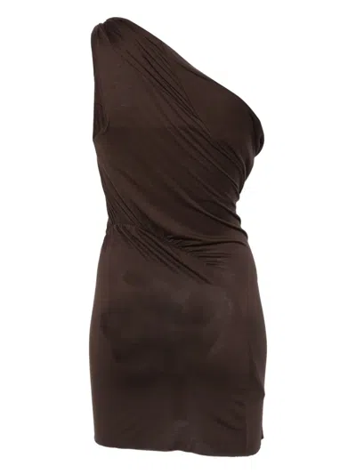 Rick Owens Asymmetric One-shoulder Fitted Top In Brown