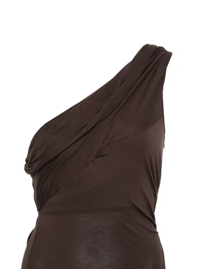 Rick Owens Asymmetric One-shoulder Fitted Top In Brown
