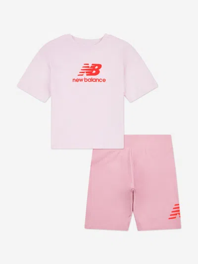 New Balance Girls Logo T-shirt And Cycling Shorts Set In Multi