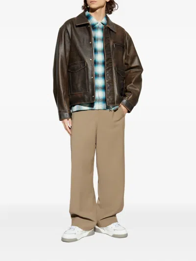 Represent Pocket-zip Leather Jacket In Brown