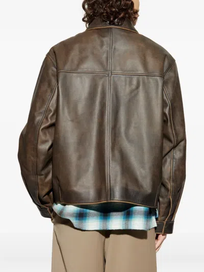 Represent Pocket-zip Leather Jacket In Brown