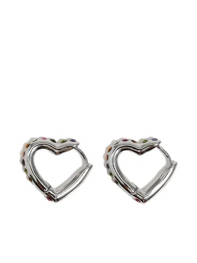 Bimba Y Lola Heart Hoop Multicolor Crystals Earrings In Metallic