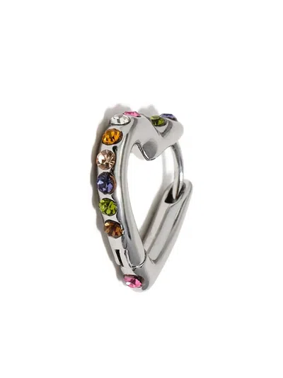 Bimba Y Lola Heart Hoop Multicolor Crystals Earrings In Metallic