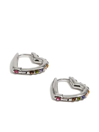 Bimba Y Lola Heart Hoop Multicolor Crystals Earrings In Metallic