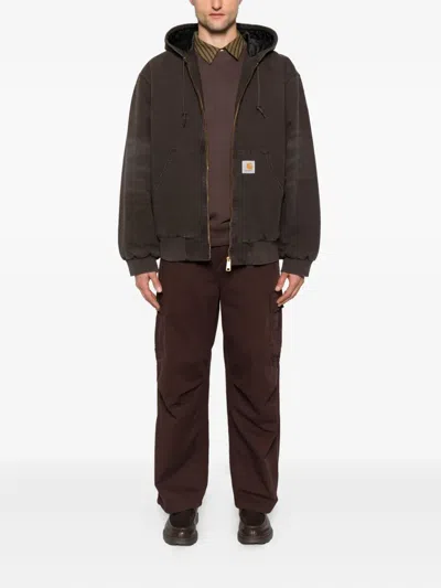 Carhartt Padded Hooded Jacket With Drawstring And Zipper Closure In Brown
