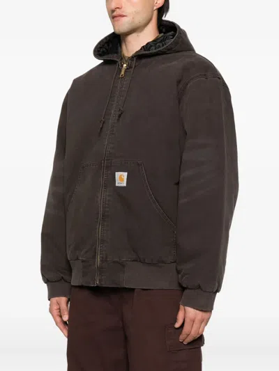 Carhartt Padded Hooded Jacket With Drawstring And Zipper Closure In Brown