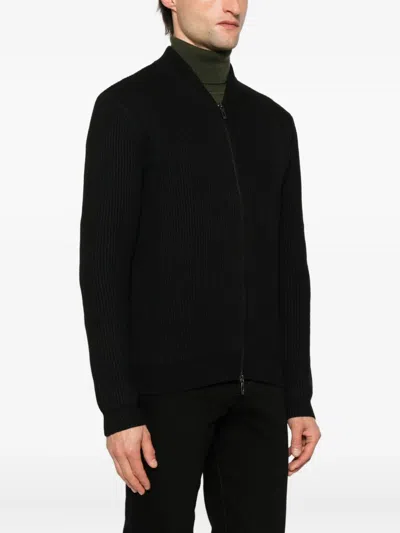 Antony Morato Zip-up Ribbed-knit Cardigan In Black