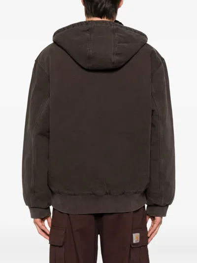 Carhartt Padded Hooded Jacket With Drawstring And Zipper Closure In Brown