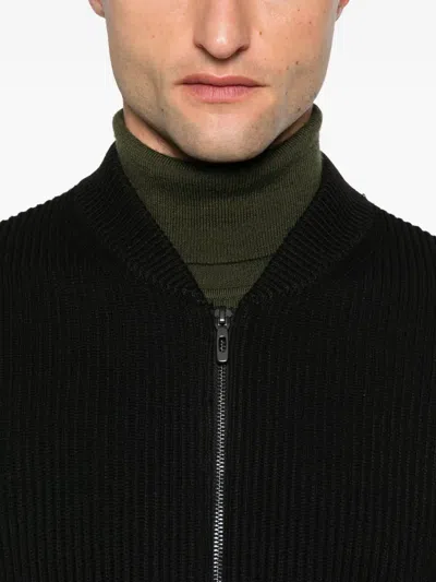 Antony Morato Zip-up Ribbed-knit Cardigan In Black