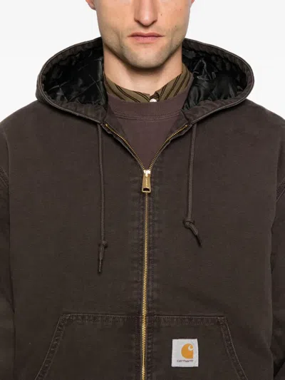 Carhartt Padded Hooded Jacket With Drawstring And Zipper Closure In Brown