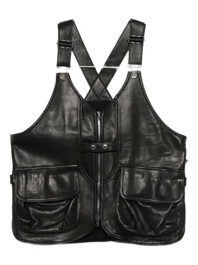 Yohji Yamamoto Pocketed Leather Waistcoat In Black