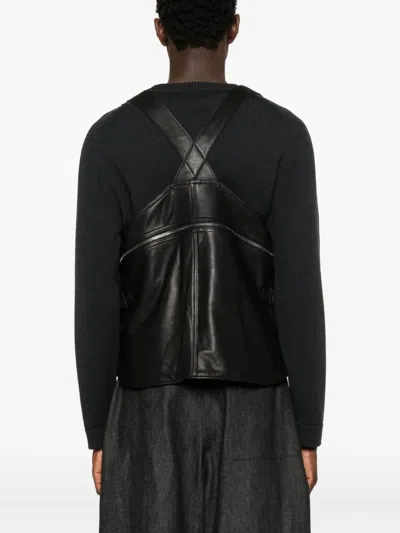 Yohji Yamamoto Pocketed Leather Waistcoat In Black