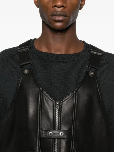 Yohji Yamamoto Pocketed Leather Waistcoat In Black
