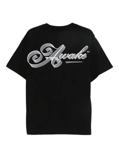 Awake Ny Black Cotton T-shirt With Logo In Black