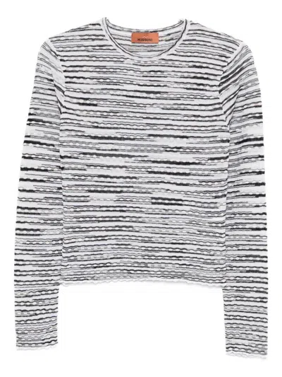 Missoni Striped Lightweight Crew Neck Knit Sweater In White