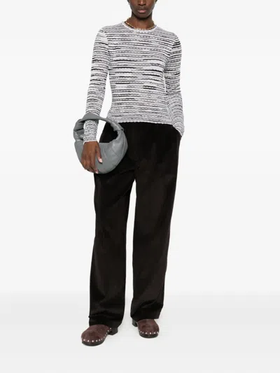 Missoni Striped Lightweight Crew Neck Knit Sweater In White