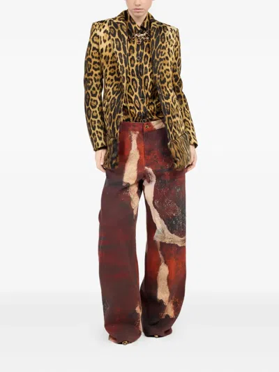 Roberto Cavalli Red Faded-dye Effect Denim Jeans In Red