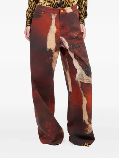 Roberto Cavalli Red Faded-dye Effect Denim Jeans In Red