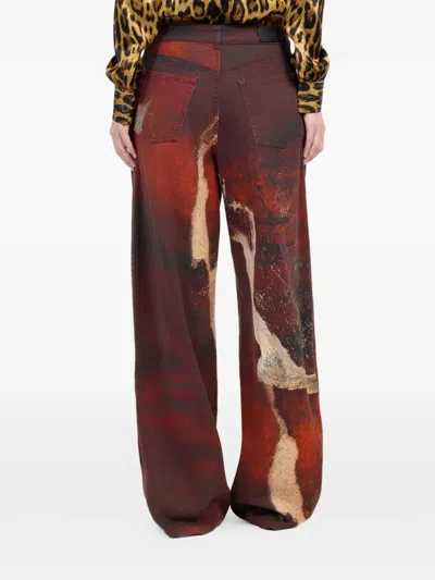Roberto Cavalli Red Faded-dye Effect Denim Jeans In Red