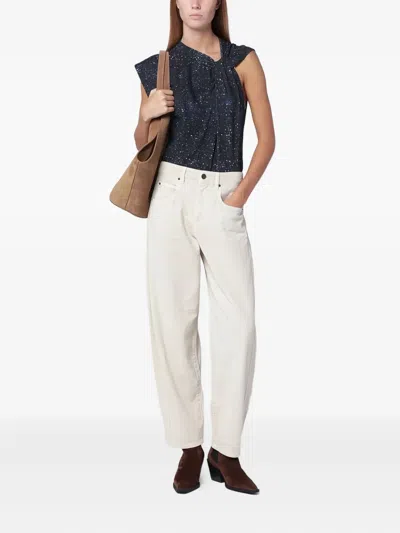 Isabel Marant Nayda Asymmetrical T-shirt With Midnight Blue Print In Blue