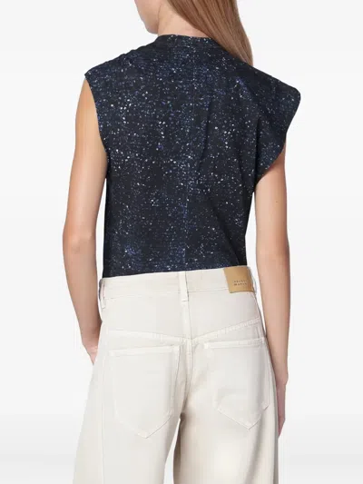 Isabel Marant Nayda Asymmetrical T-shirt With Midnight Blue Print In Blue