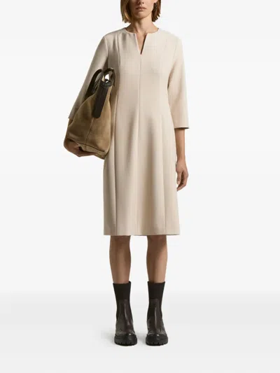 Peserico V-neck Three-quarter Sleeve Dress In Neutral