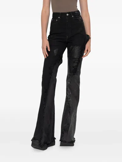 Rick Owens Distressed Panelled Jeans In Black