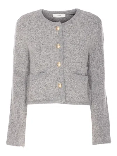 Dunst Grey Collarless Knit Jacket In Gray