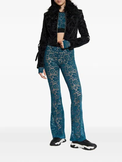 Versace Jeans Couture Floral-lace Cropped Top In Blue