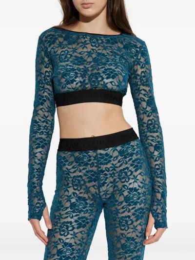 Versace Jeans Couture Floral-lace Cropped Top In Blue