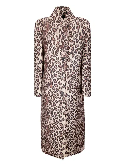 Alberto Biani Long Leopard Print Jacket With Notched Lapel In Multi
