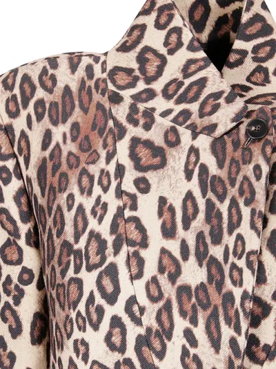 Alberto Biani Long Leopard Print Jacket With Notched Lapel In Multi