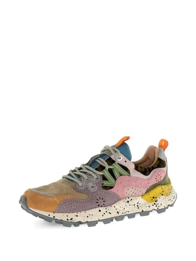 Flower Mountain Yamano 3 Pink And Yellow Suede And Nylon Sneakers In Multi