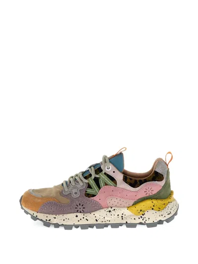 Flower Mountain Yamano 3 Pink And Yellow Suede And Nylon Sneakers In Multi
