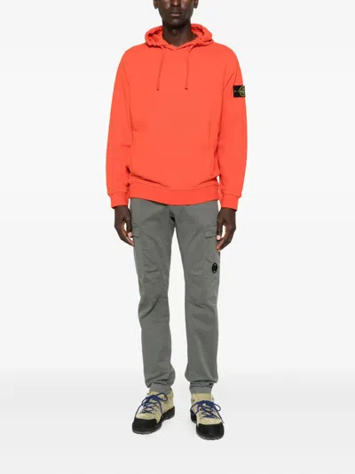 Stone Island Hooded Sweater In Orange