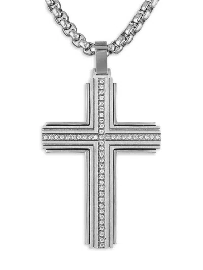 Esquire Men's Stainless Steel & 0.25 Tcw Diamond Cross Pendant Necklace In Silver
