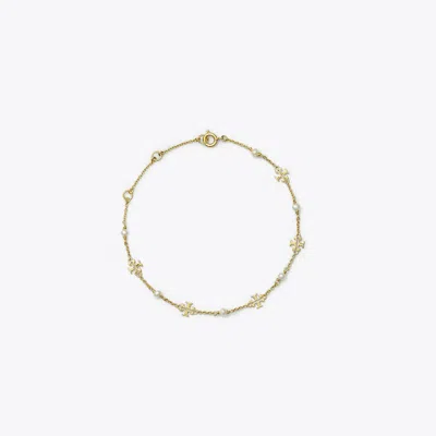 Tory Burch Kira Pearl Delicate Chain Bracelet In Gold