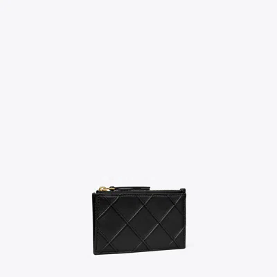 Tory Burch Fleming Quilted Leather Zip Card Case In Black