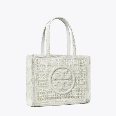 Tory Burch Ella Small Crochet Straw Tote Bag In White